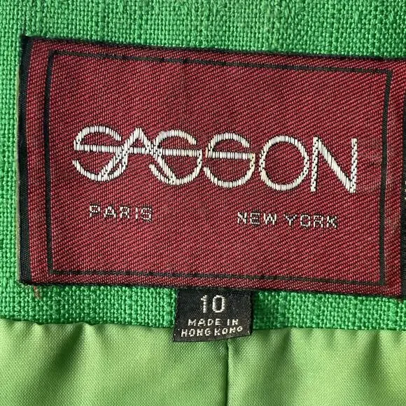Vintage Sassoon Womens 10 Bright Green Peplum Blazer Gold Buttons Retro Career - Picture 8 of 9